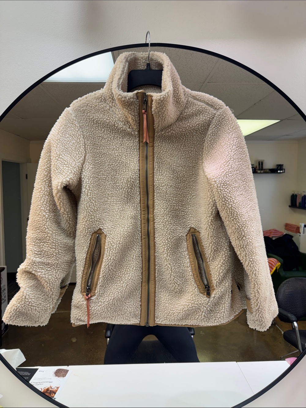 Patagonia Cream Sherpa Jacket with Brown Trim